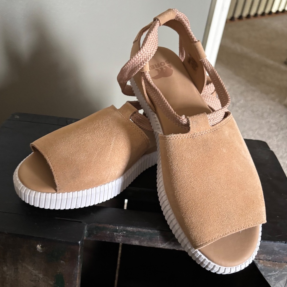 Sorel Tan Suede Open-Toe Slingback Sandals